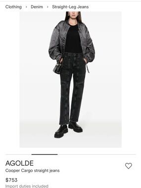 NWT Agolde Cooper Cargo Straight Jeans in Black Wash SIZE 32